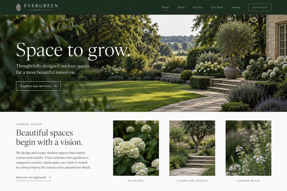 Evergreen Landscapes concept website design